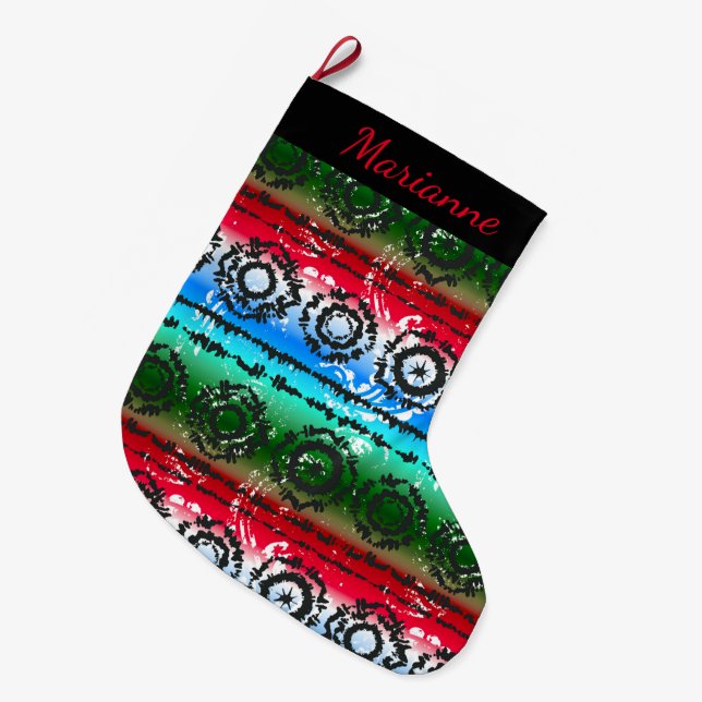 Colourful Tie Dye Batik Large Christmas Stocking (Front (Hanging))