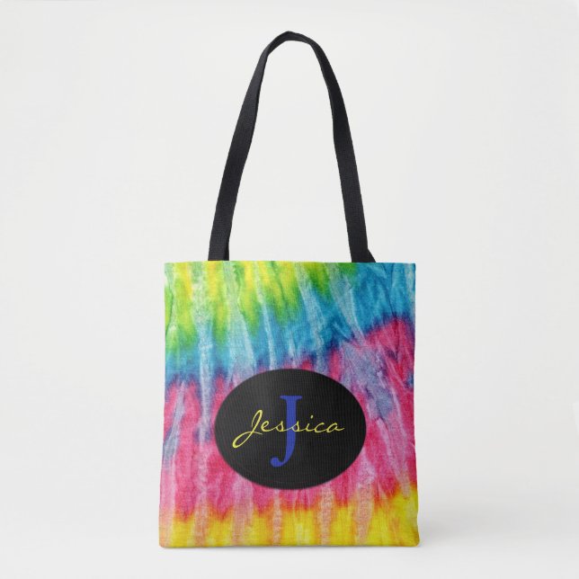 Colourful Tie Dye Bright Monogram Tote Bag (Front)