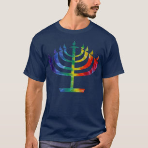 Colourful Tie Dye Chanukah Hanukkah Menorah T-Shirt