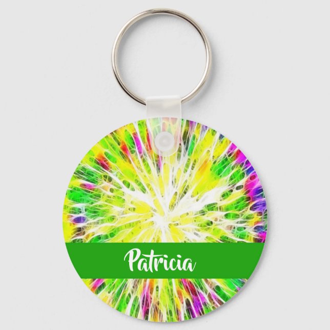 Colourful tie dye custom name pattern key ring (Front)