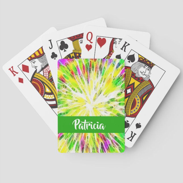 Colourful tie dye custom name pattern playing cards (Back)