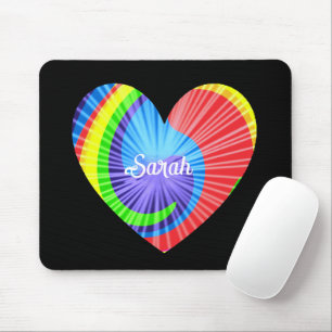 Colourful Tie Dye Heart Mouse Mat