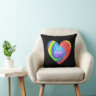 Colourful Tie Dye Heart Throw Pillow