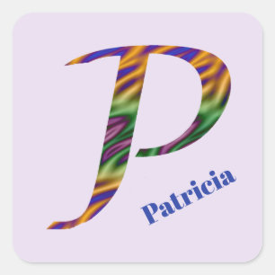 Colourful Tie-dye Letter P Monogram Initial Square Sticker