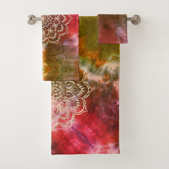 Colourful Tie Dye Lotus Mandala Towel (Insitu)