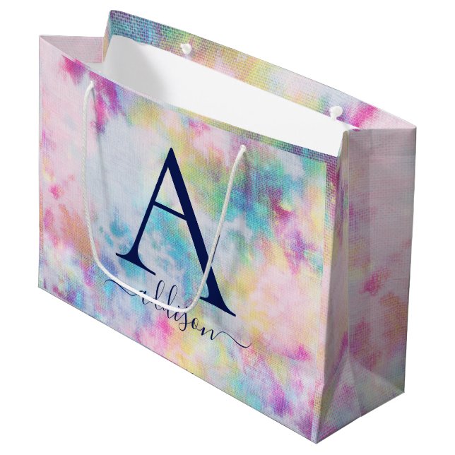Colourful Tie-Dye Monogram Large Gift Bag (Front Angled)