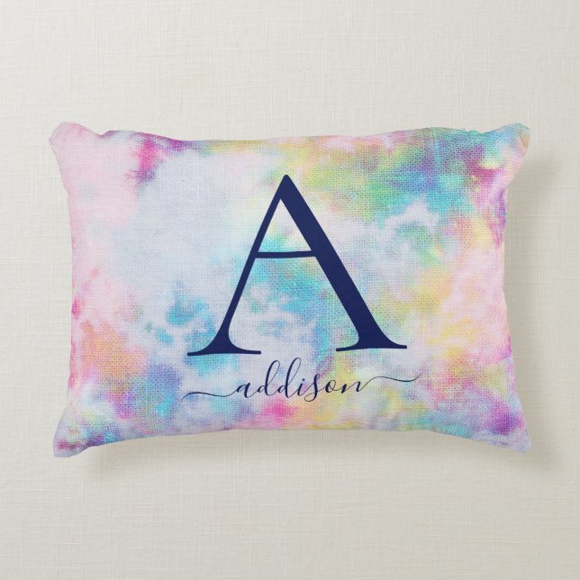Colourful Tie-Dye Monogram Name Teen Girl Decorative Cushion (Front)