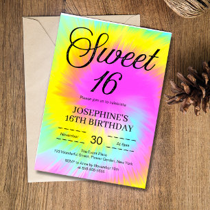 Colourful Tie Dye Pastel Boho 16th Birthday Invitation