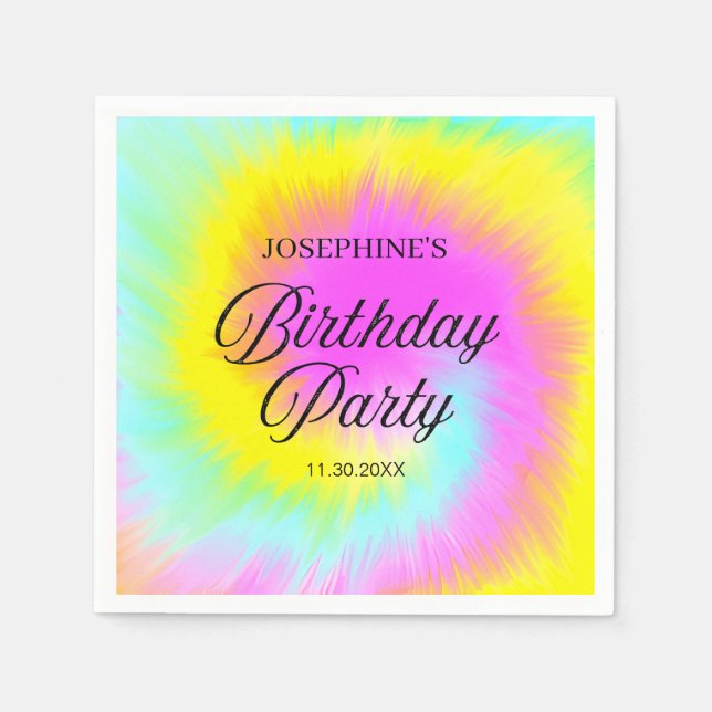Colourful Tie Dye Pastel Boho Birthday Party Napkin (Front)