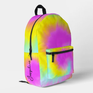 Colourful Tie Dye Pastel Boho Name Printed Backpack