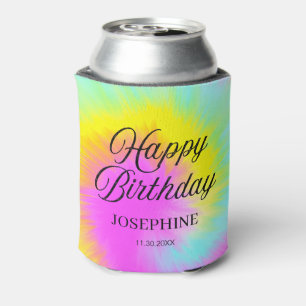 Colourful Tie Dye Pastel Rainbow Happy Birthday  Can Cooler