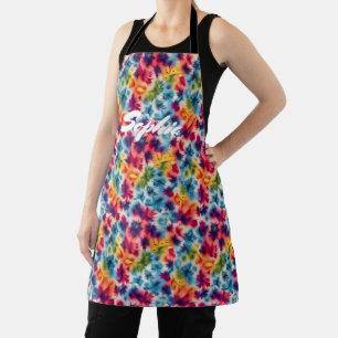 Colourful Tie Dye Pattern Custom Name Apron