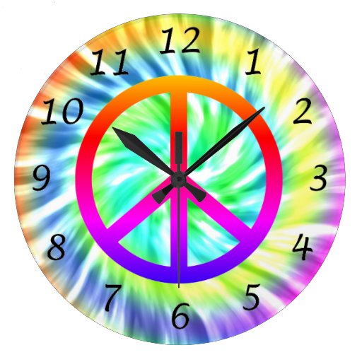 Image of Colourful Tie Dye Peace Sign Wall Clock