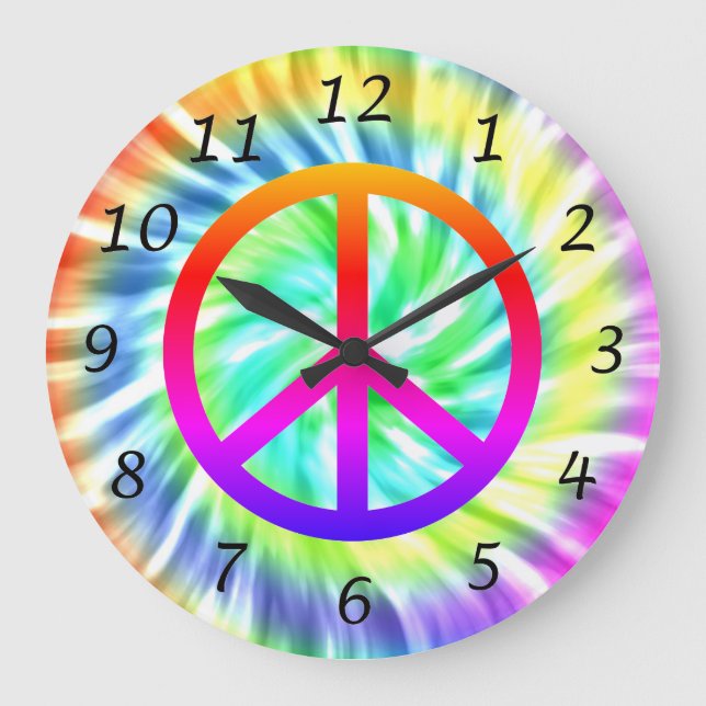 Colourful Tie Dye Peace Sign Wall Clock (Front)