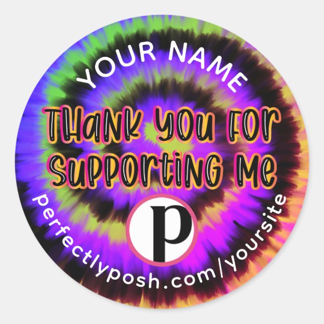 Colourful Tie Dye Perfectly Posh label (Front)