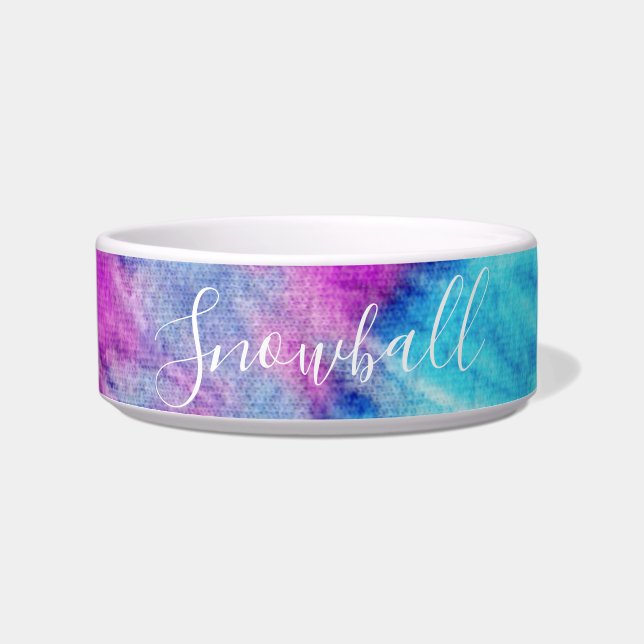 Colourful Tie Dye Purple Teal Blue Personalised Pe Bowl (Front)