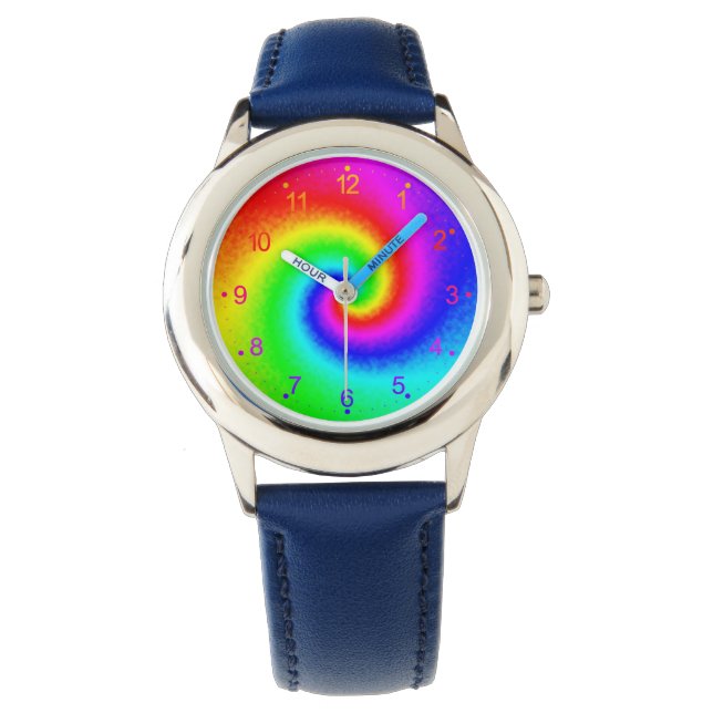 Colourful Tie Dye Rainbow Swirl Hippie Boho Chic Watch (Front)