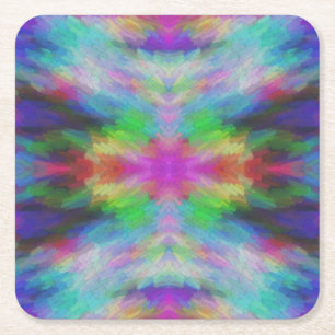 Colourful Tie Dye Style Art Square Paper Coaster
