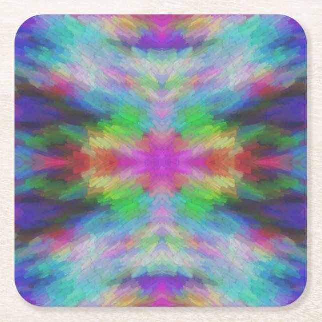 Colourful Tie Dye Style Art Square Paper Coaster (Front)