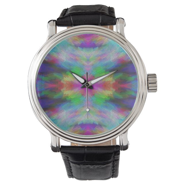 Colourful Tie Dye Style Art Watch (Front)
