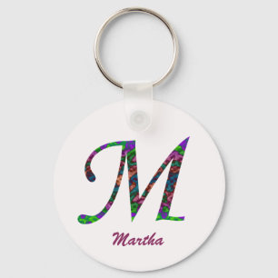 Colourful Tie Dye Swirls Letter M Monogram Initial Key Ring