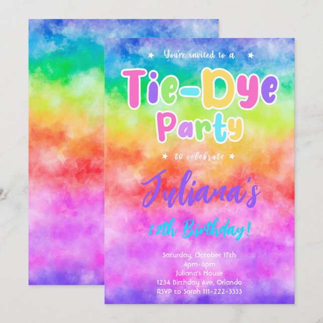 Colourful Tiedye Birthday Party Invitation (Front/Back)