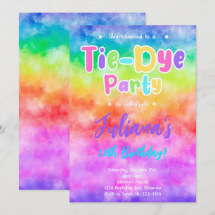 Colourful Tiedye Birthday Party Invitation