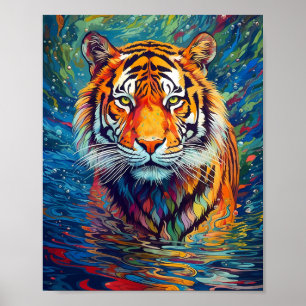 Colourful Tiger Abstract painting Poster