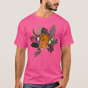 Colourful tiger art with tropical leaves 1 T-Shirt