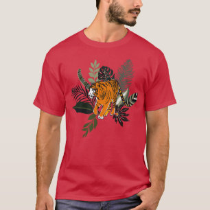Colourful tiger art with tropical leaves 1 T-Shirt