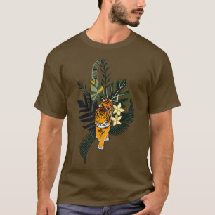Colourful Tiger Art With Tropical Leaves T-Shirt