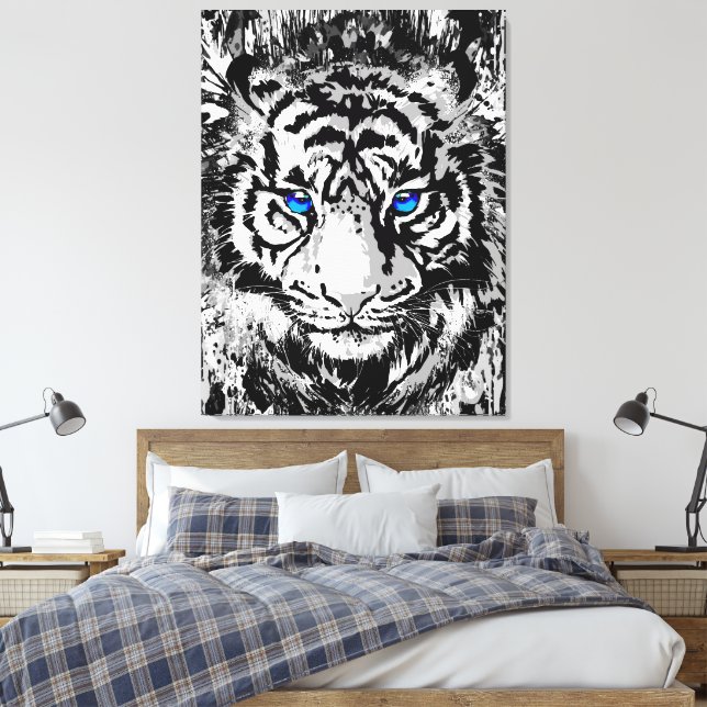Colourful Tiger Canvas Print | Colourful Tiger Art (Insitu(Bedroom))
