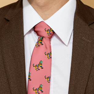 Colourful Tiger Cat Person Eclectic  Tie