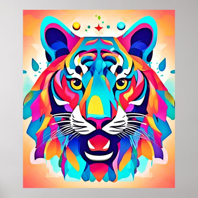 Colourful Tiger Face Art Poster (Front)