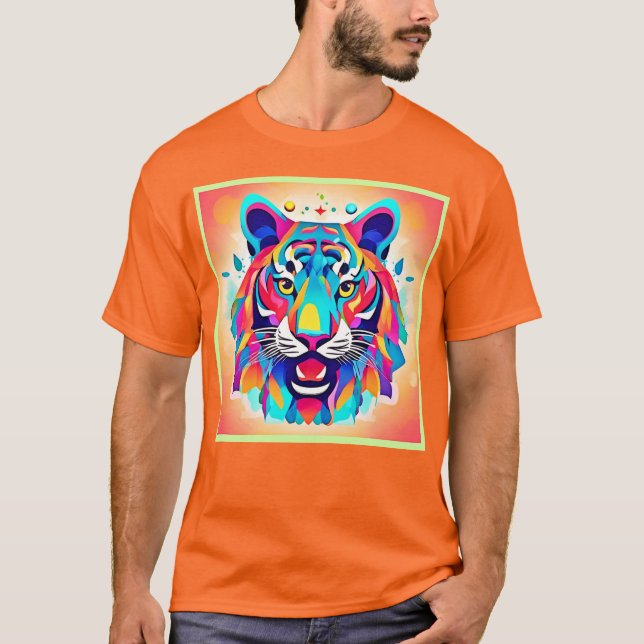 Colourful Tiger Face Art T-Shirt (Front)