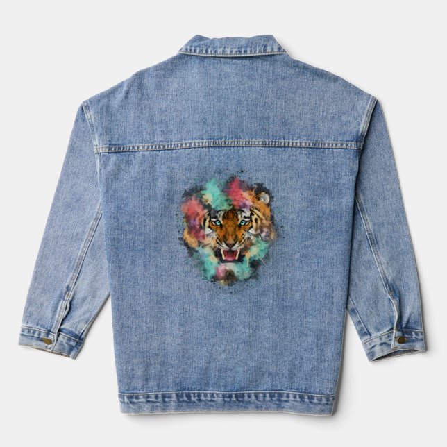 Colourful Tiger Head Denim Jacket (Back)
