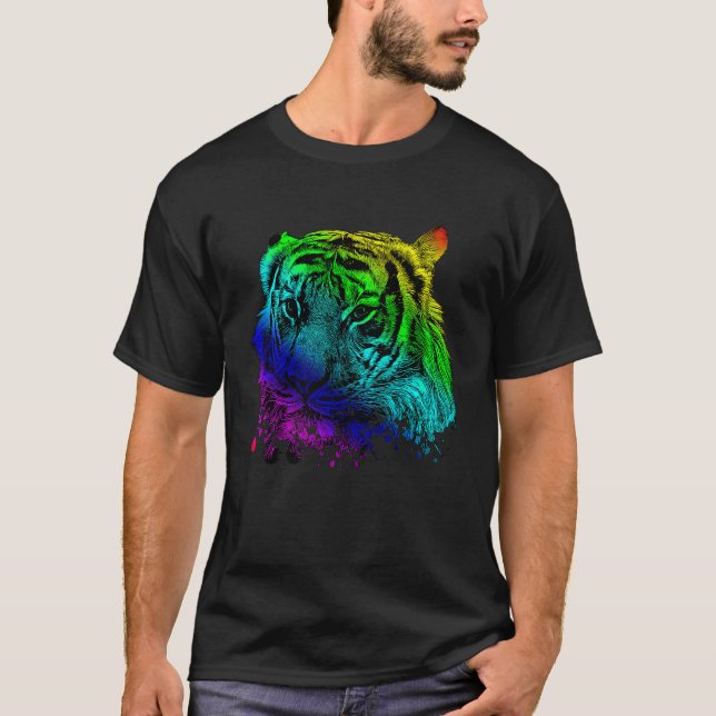 Colourful Tiger Head design Women Man and Kids Tig T-Shirt (Front)
