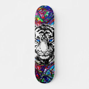 Colourful Tiger Head - Psychedelic Tiger Skateboard