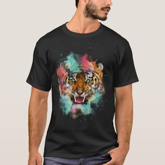 Colourful Tiger Head  T-Shirt (Front)