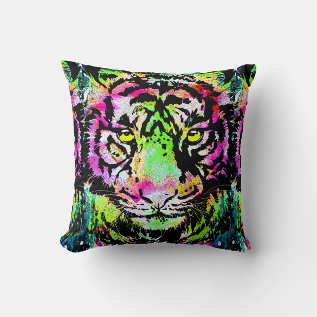Colourful Tiger Head - Tiger Women Throw Pillow (Front)