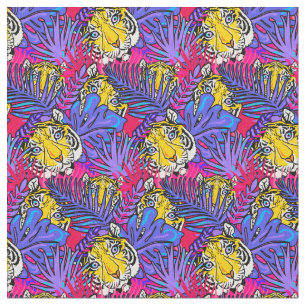 Colourful Tiger Jungle Pattern Fabric