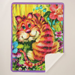 colourful tiger sherpa blanket
