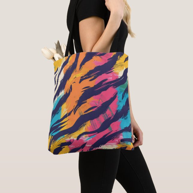 Colourful Tiger Stripes Tote Bag (Close Up)