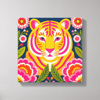 Colourful Tiger Wall Art Canvas Print Floral Anima