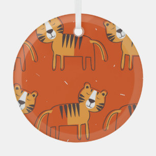 Colourful Tigers Hand Drawn Decor Glass Tree Decoration