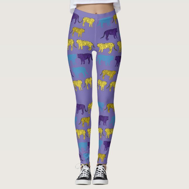 Colourful Tigers Pop Art Anima   Leggings (Front)