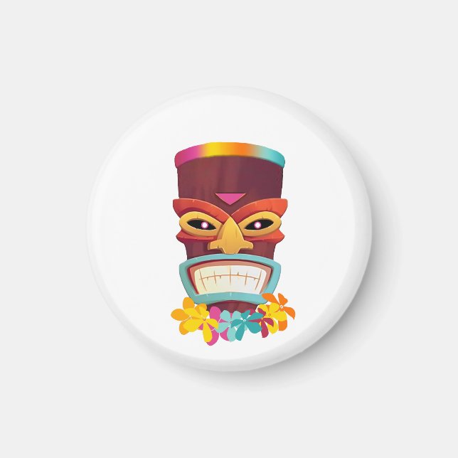 Colourful Tiki and Flowers Magnet (Front)