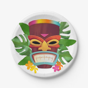 Colourful Tiki and Flowers Paper Plate