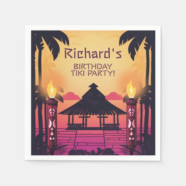 Colourful Tiki Hawaiian Birthday Party Napkin (Front)