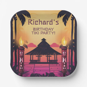 Colourful Tiki Hawaiian Birthday Party Paper Plate